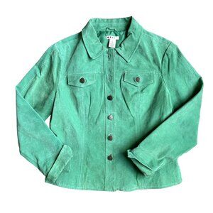 Vintage Green Suede Jacket M Fits Preppy Button Up Classic Boxy Casual  Boho